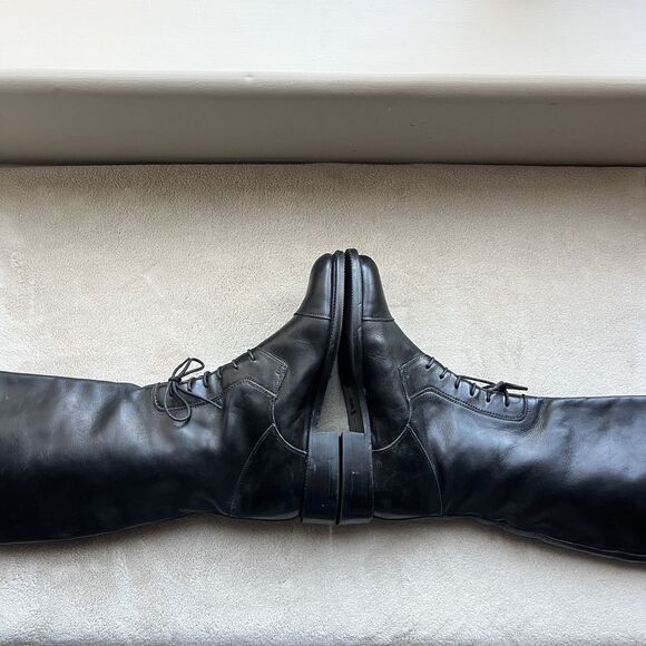 Joan & David Black Leather Lace Up Knee High Tall Riding Boot Women US 6 Italy - Picture 4 of 16